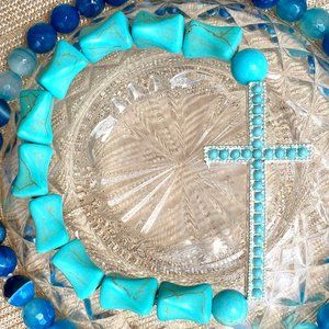 Crystal Cross Collection: Turquoise Precious Stones Bracelet